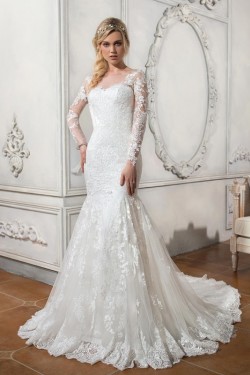Long Sleeves Mermaid Illusion Neckline Lace Wedding Dresses Bridal Gowns 3030112