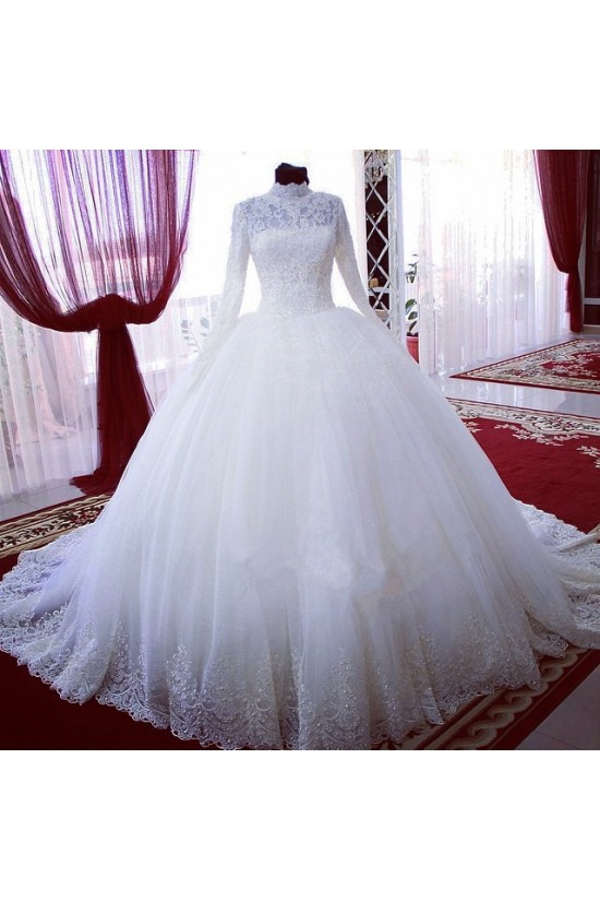 High Neck Long Sleeves Bridal Ball Gown Wedding Dresses Bridal Gowns 3030122