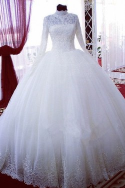 High Neck Long Sleeves Bridal Ball Gown Wedding Dresses Bridal Gowns 3030122