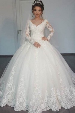 Bridal Ball Gown V-Neck Lace Long Sleeves Wedding Dresses Bridal Gowns 3030126