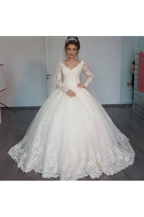 Bridal Ball Gown V-Neck Lace Long Sleeves Wedding Dresses Bridal Gowns 3030126