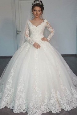 Bridal Ball Gown V-Neck Lace Long Sleeves Wedding Dresses Bridal Gowns 3030126