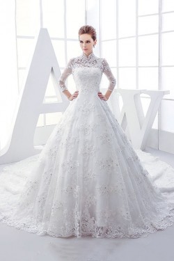 High Neck Long Sleeves Lace Wedding Dresses Bridal Gowns 3030127