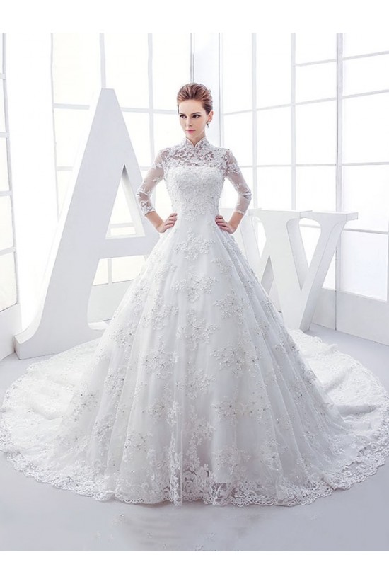 High Neck Long Sleeves Lace Wedding Dresses Bridal Gowns 3030127