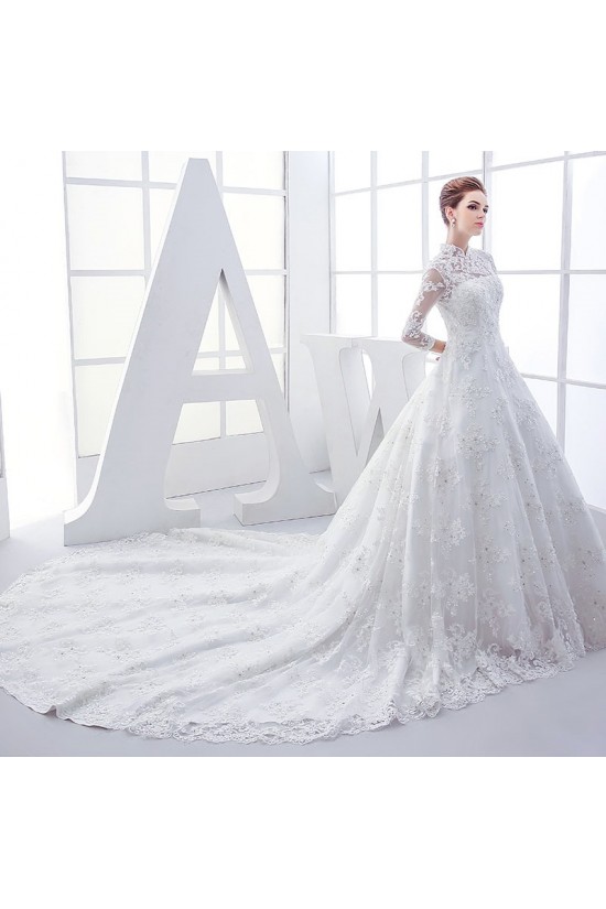 High Neck Long Sleeves Lace Wedding Dresses Bridal Gowns 3030127