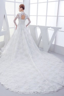 High Neck Long Sleeves Lace Wedding Dresses Bridal Gowns 3030127