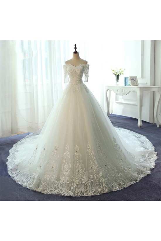 Short Sleeves Off-the-Shoulder Lace Wedding Dresses Bridal Gowns 3030129