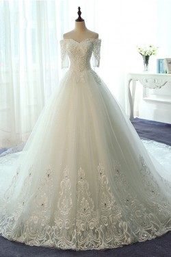 Short Sleeves Off-the-Shoulder Lace Wedding Dresses Bridal Gowns 3030129