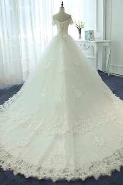 Short Sleeves Off-the-Shoulder Lace Sparkly Wedding Dresses Bridal Gowns 3030130