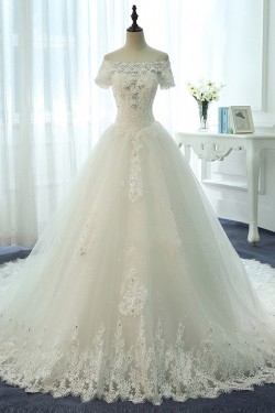 Short Sleeves Off-the-Shoulder Lace Sparkly Wedding Dresses Bridal Gowns 3030130