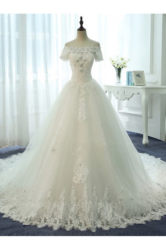 Short Sleeves Off-the-Shoulder Lace Sparkly Wedding Dresses Bridal Gowns 3030130 Short Sleeves Off-the-Shoulder Lace Sparkly Wedding Dresses Bridal Gowns 3030130