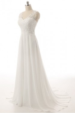 A-Line Lace Chiffon V-Neck Wedding Dresses Bridal Gowns 3030131