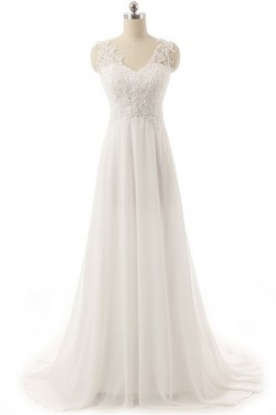 A-Line Lace Chiffon V-Neck Wedding Dresses Bridal Gowns 3030131