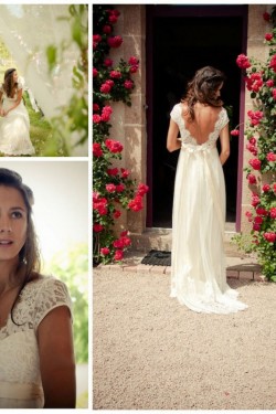 Empire Lace V-Neck Backless Wedding Dresses Bridal Gowns 3030133