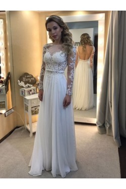 Long Sleeves Lace Chiffon Backless Wedding Dresses Bridal Gowns 3030134