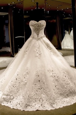 Ball Gown Sweetheart Crystal Lace Wedding Dresses Bridal Gowns 3030140