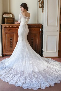 Mermaid Half Sleeves Lace Wedding Dresses Bridal Gowns 3030143