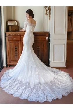 Mermaid Half Sleeves Lace Wedding Dresses Bridal Gowns 3030143