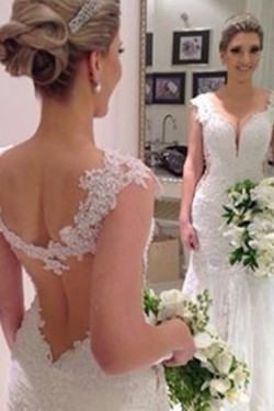 Sexy Mermaid V-Neck Lace Wedding Dresses Bridal Gowns 3030144