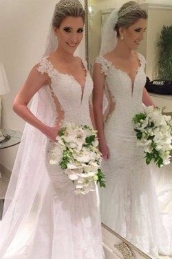 Sexy Mermaid V-Neck Lace Wedding Dresses Bridal Gowns 3030144