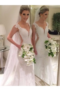 Sexy Mermaid V-Neck Lace Wedding Dresses Bridal Gowns 3030144