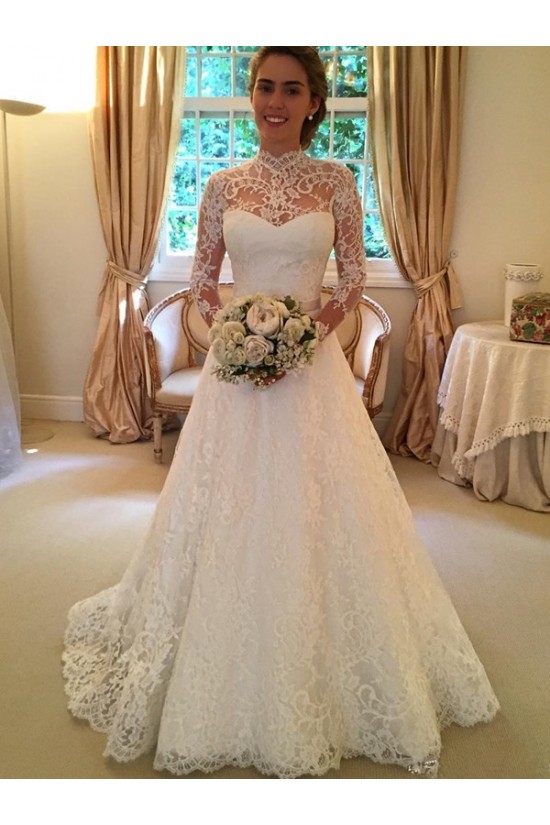 A-Line High Neck Long Sleeves Keyhole Back Lace Wedding Dresses Bridal Gowns 3030148 A-Line High Neck Long Sleeves Keyhole Back Lace Wedding Dresses Bridal Gowns 3030148