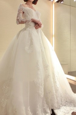 Long Sleeves Ball Gown Chapel Train Lace Wedding Dresses Bridal Gowns 3030149
