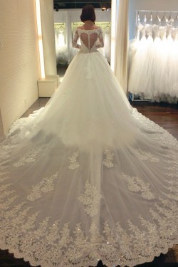 Long Sleeves Ball Gown Chapel Train Lace Wedding Dresses Bridal Gowns 3030149