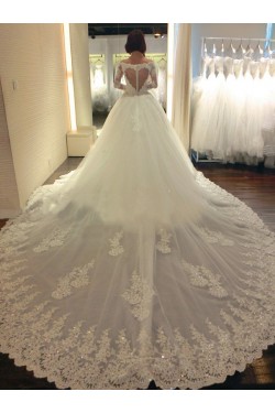 Long Sleeves Ball Gown Chapel Train Lace Wedding Dresses Bridal Gowns 3030149