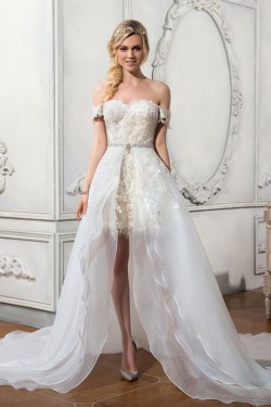 High Low Off-the-Shoulder Lace Wedding Dresses Bridal Gowns 3030153