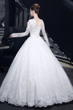 Ball Gown V-Neck Long Sleeves Lace Wedding Dresses Bridal Gowns 3030155