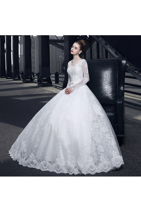 Ball Gown V-Neck Long Sleeves Lace Wedding Dresses Bridal Gowns 3030155 Ball Gown V-Neck Long Sleeves Lace Wedding Dresses Bridal Gowns 3030155