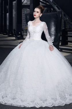 Ball Gown V-Neck Long Sleeves Lace Wedding Dresses Bridal Gowns 3030155