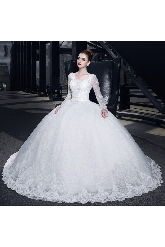 Ball Gown V-Neck Long Sleeves Lace Wedding Dresses Bridal Gowns 3030155 Ball Gown V-Neck Long Sleeves Lace Wedding Dresses Bridal Gowns 3030155