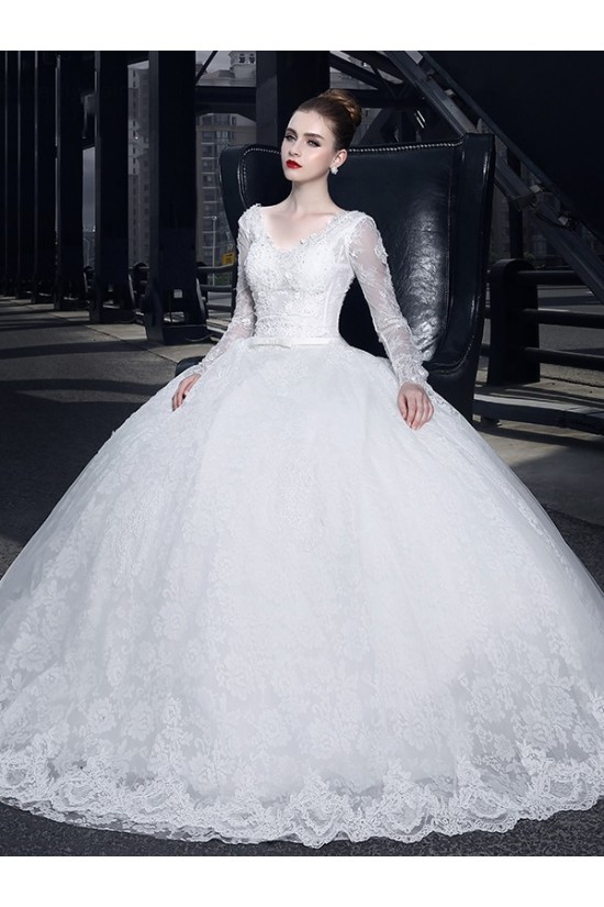 Ball Gown V-Neck Long Sleeves Lace Wedding Dresses Bridal Gowns 3030155 Ball Gown V-Neck Long Sleeves Lace Wedding Dresses Bridal Gowns 3030155