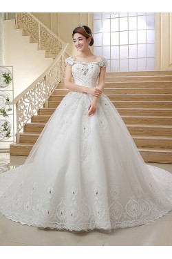 Ball Gown Off-the-Shoulder Lace Crystal Wedding Dresses Bridal Gowns 3030156