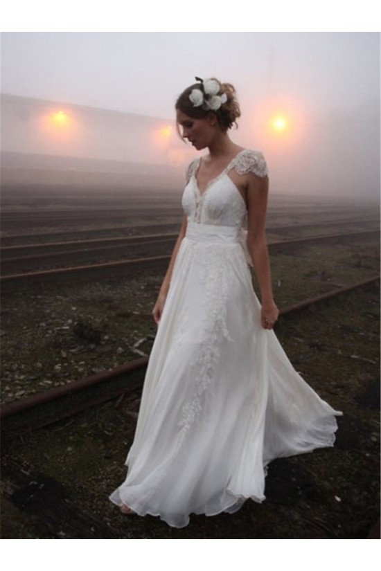 Cap Sleeves Lace Chiffon Backless Wedding Dresses Bridal Gowns 3030158 Cap Sleeves Lace Chiffon Backless Wedding Dresses Bridal Gowns 3030158