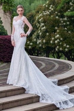 Long Sleeves Lace Open Back Mermaid Wedding Dresses Bridal Gowns 3030162