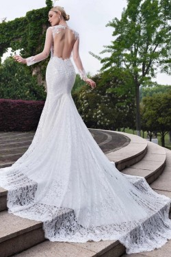 Long Sleeves Lace Open Back Mermaid Wedding Dresses Bridal Gowns 3030162