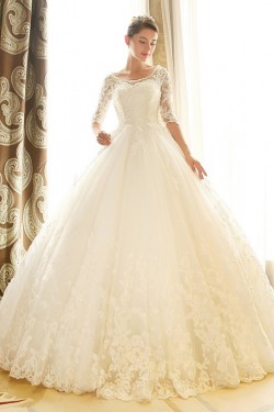 Lace Bridal Ball Gown 3/4 Length Sleeves Wedding Dresses Bridal Gowns 3030163