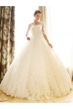 Lace Bridal Ball Gown 3/4 Length Sleeves Wedding Dresses Bridal Gowns 3030163