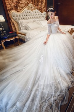 Lace Tulle Off-the-Shoulder Wedding Dresses Bridal Gowns 3030164