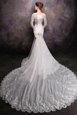Long Sleeves Crystal Mermaid Lace Wedding Dresses Bridal Gowns 3030165