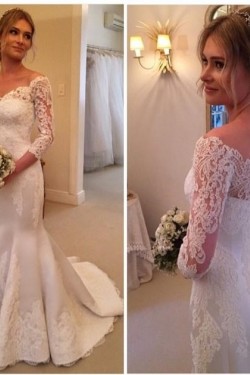 Mermaid 3/4 Length Sleeves Lace Wedding Dresses Bridal Gowns 3030172