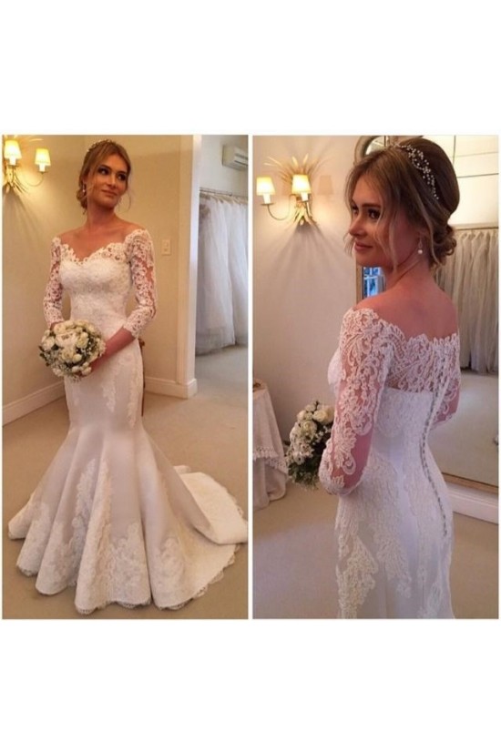 Mermaid 3/4 Length Sleeves Lace Wedding Dresses Bridal Gowns 3030172 Mermaid 3/4 Length Sleeves Lace Wedding Dresses Bridal Gowns 3030172
