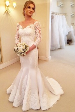 Mermaid 3/4 Length Sleeves Lace Wedding Dresses Bridal Gowns 3030172
