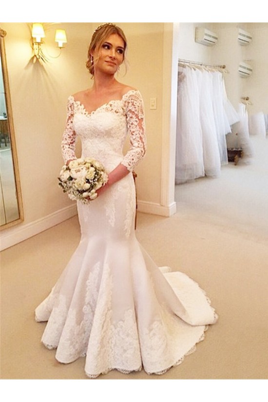 Mermaid 3/4 Length Sleeves Lace Wedding Dresses Bridal Gowns 3030172 Mermaid 3/4 Length Sleeves Lace Wedding Dresses Bridal Gowns 3030172