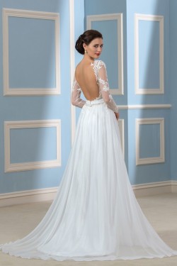 A-Line Lace Chiffon Backless Long Sleeves Wedding Dresses Bridal Gowns 3030176
