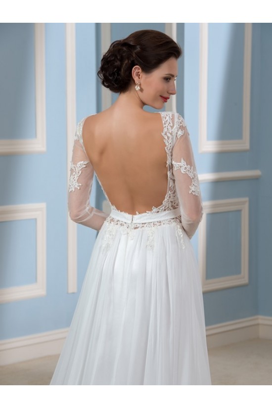 A-Line Lace Chiffon Backless Long Sleeves Wedding Dresses Bridal Gowns 3030176 A-Line Lace Chiffon Backless Long Sleeves Wedding Dresses Bridal Gowns 3030176