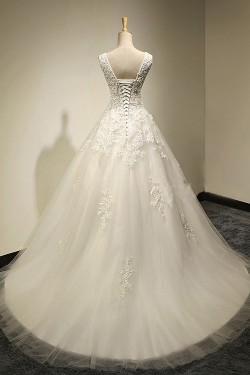 A-Line Sleeveless Tulle Lace Wedding Dresses Bridal Gowns 3030177